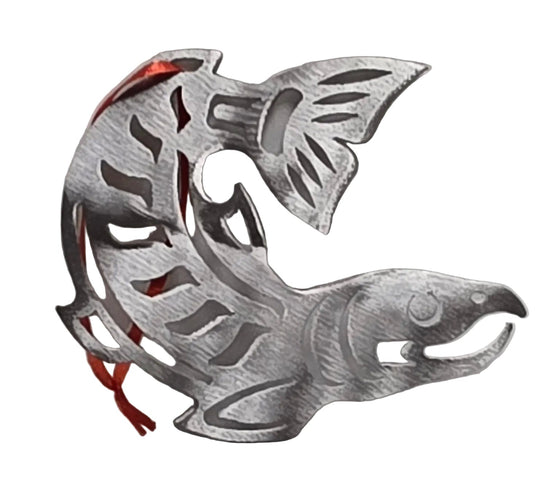 Brushed Steel Salmon Ornament