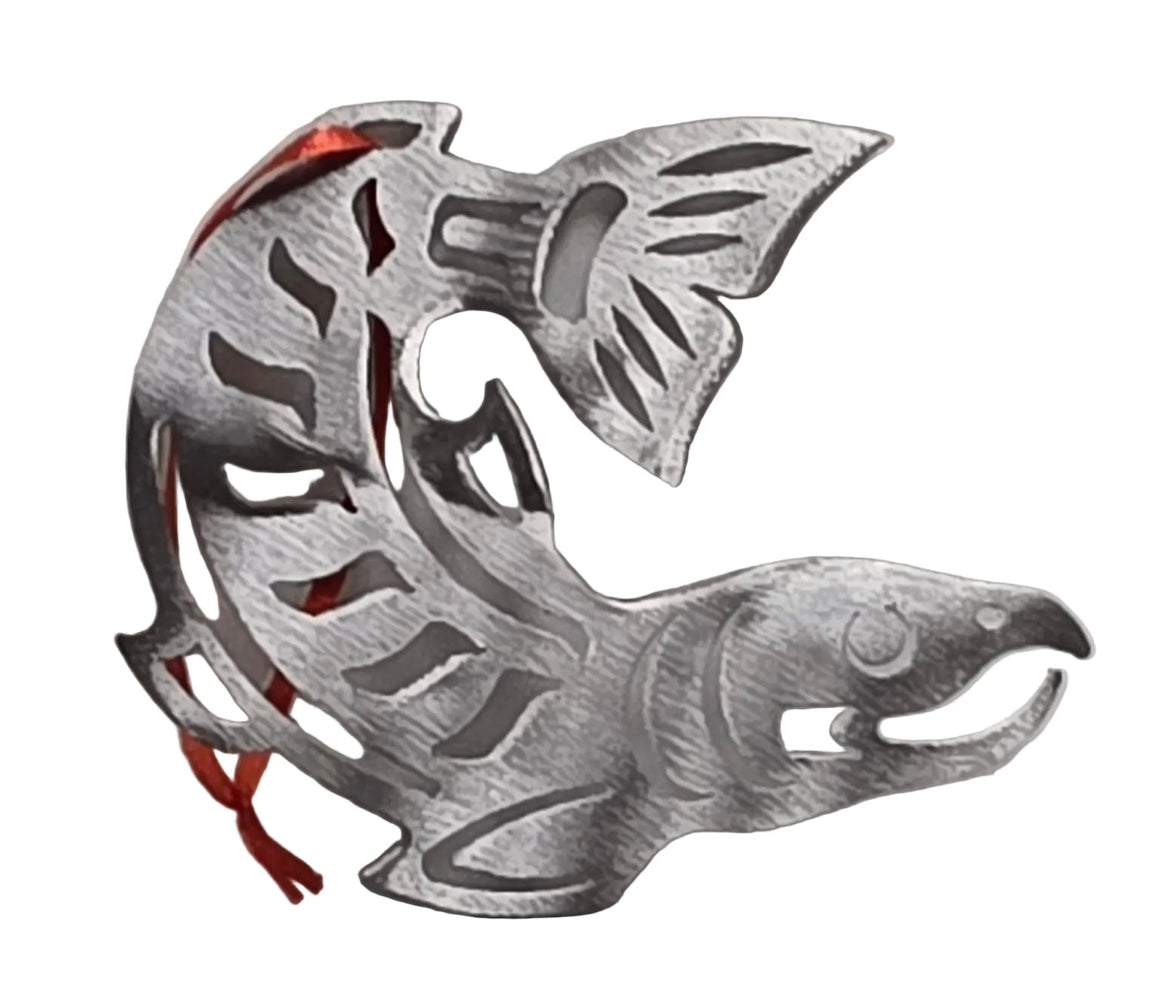 Brushed Steel Salmon Ornament