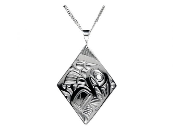 Silver Pewter Salmon Diamond Pendant