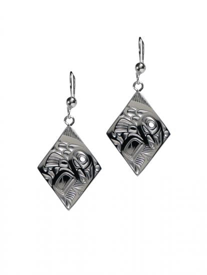 Silver Pewter Salmon Diamond Earrings