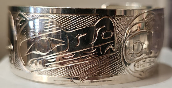 Wolf and Moon Silver Bracelet