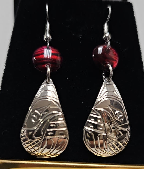 Eagle Tear Drop Maroon Red Earrings