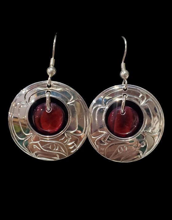 Eagle Circle Earrings With Red Shell Centre