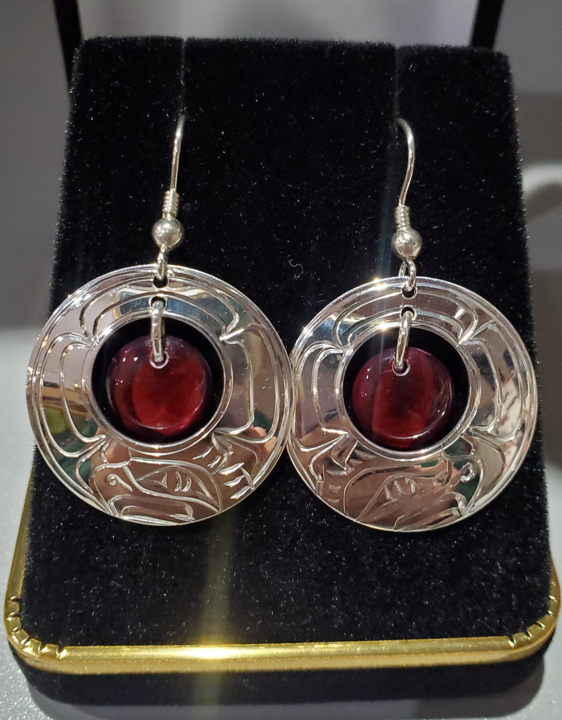 Eagle Circle Earrings With Red Shell Centre