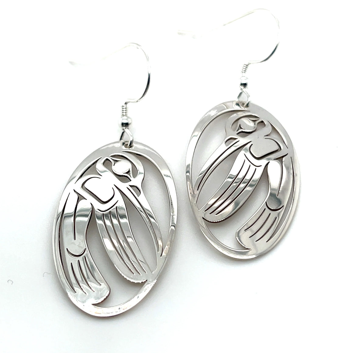Oval Hummingbird Earrings - Sterling Silver