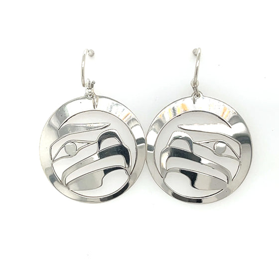 Sterling Silver Round Eagle Earrings