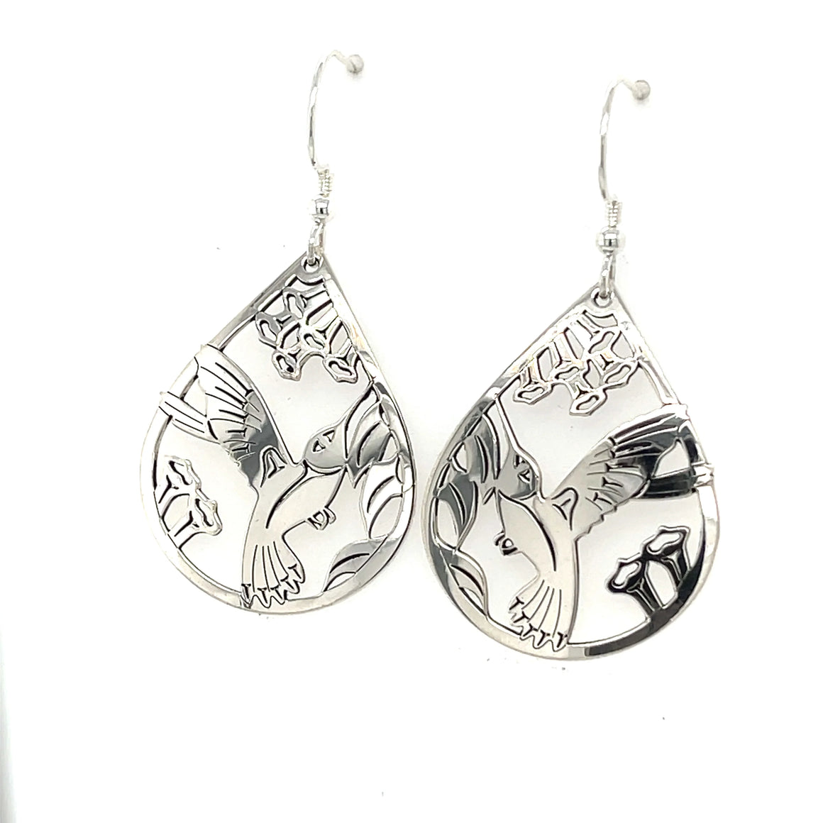 Sterling Silver Hummingbird Earrings Teardrop