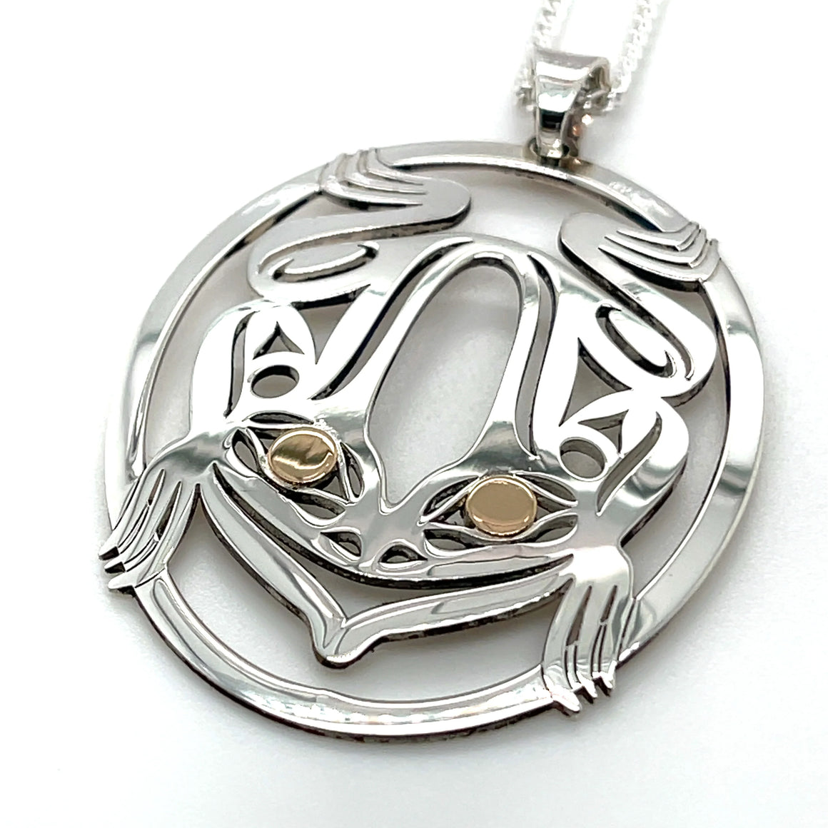 Frog Pendant - Sterling Silver & 14k Yellow Gold - Oval With Chain by Grant Paul