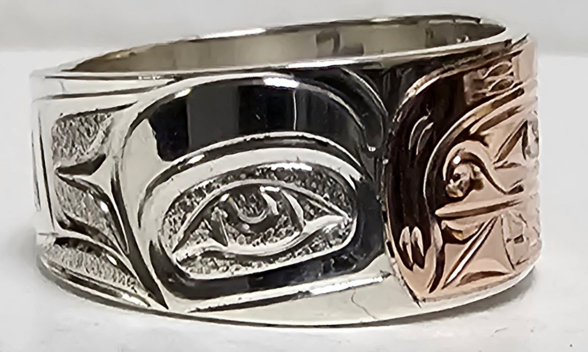Orca Silver/Gold Ring by Joe Descoteax Size 8.5