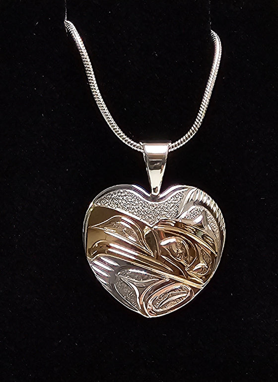 Eagle Heart Silver Gold Pendant by Joe Descouteax