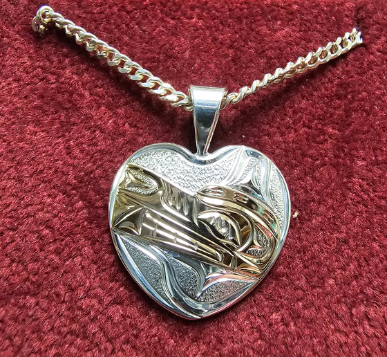Wolf Silver/Gold Heart Pendant by Joe Descoteax