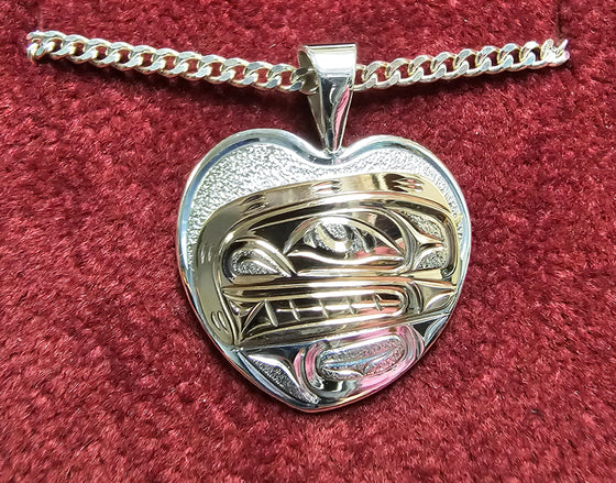 Orca Silver/Gold Heart Pendant by Joe Descoteax