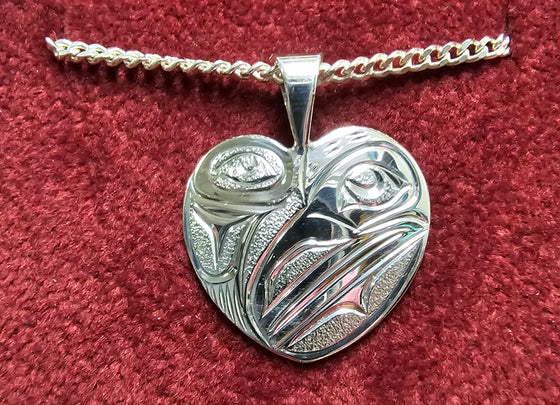Raven Silver Heart Pendant by Joe Descoteax