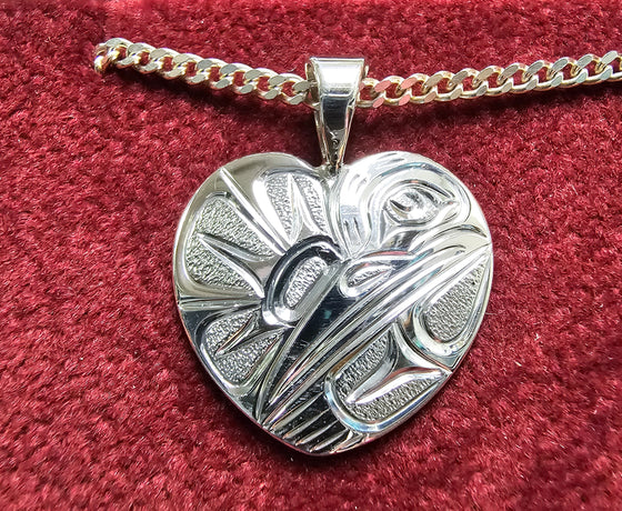 Hummingbird Silver Heart Pendant by Joe Descoteax