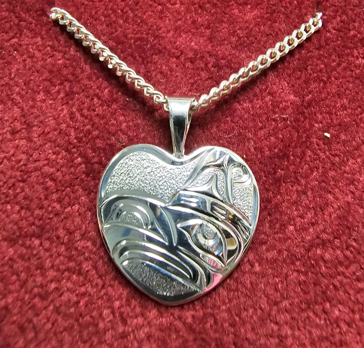 Thunderbird Silver Heart Pendant by Joe Descoteax
