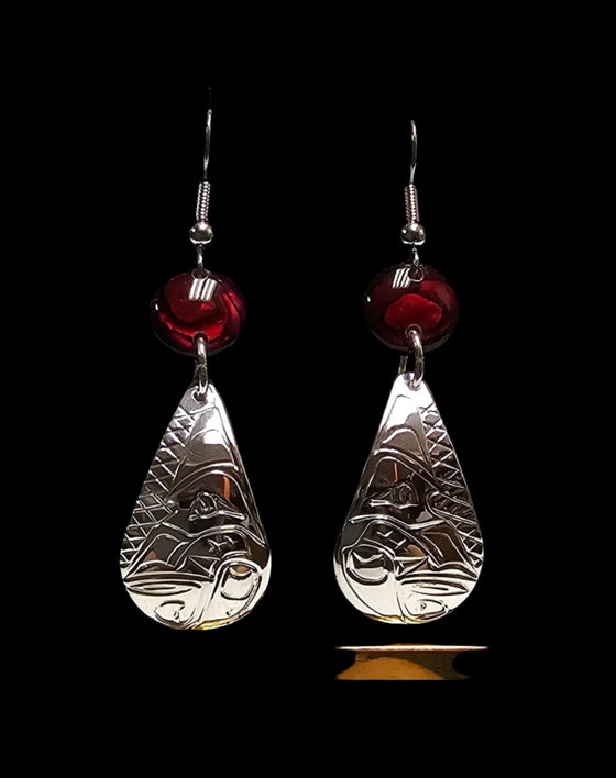 Wolf Red Abalone Tear drop Earrings