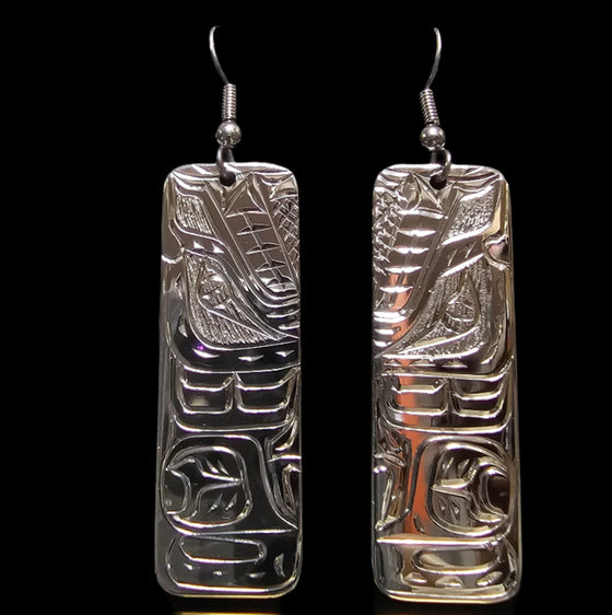 Wolf Rectangle Silver Earrings by Vincent Henson