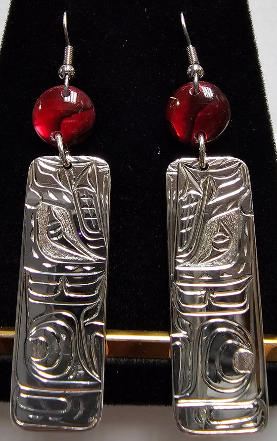 Rectangle Wolf Earrings Red Abalone by Vincent Henson