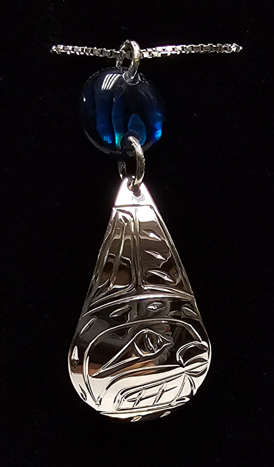 Blue Abalone Chell Orca Tear Drop Pendant