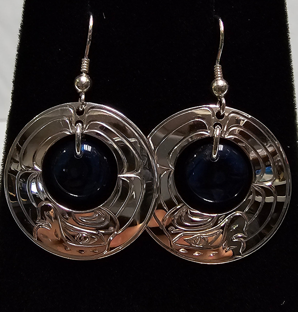 Blue Abalone Shell Circle Eagle Earrings