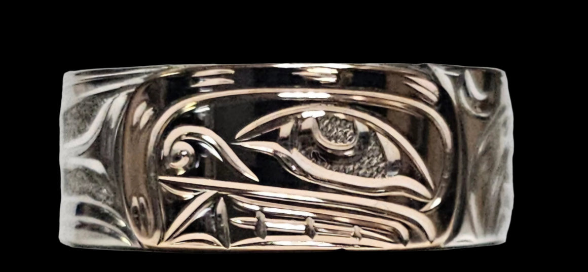 Orca Silver Gold Ring by Joe Descoteax Size 8.5