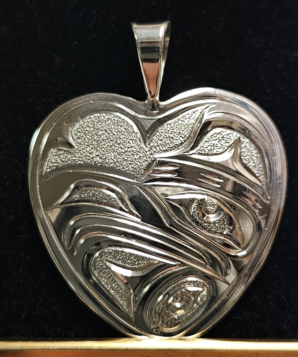 Eagle Heart Silver Pendant by Joe Descoteax