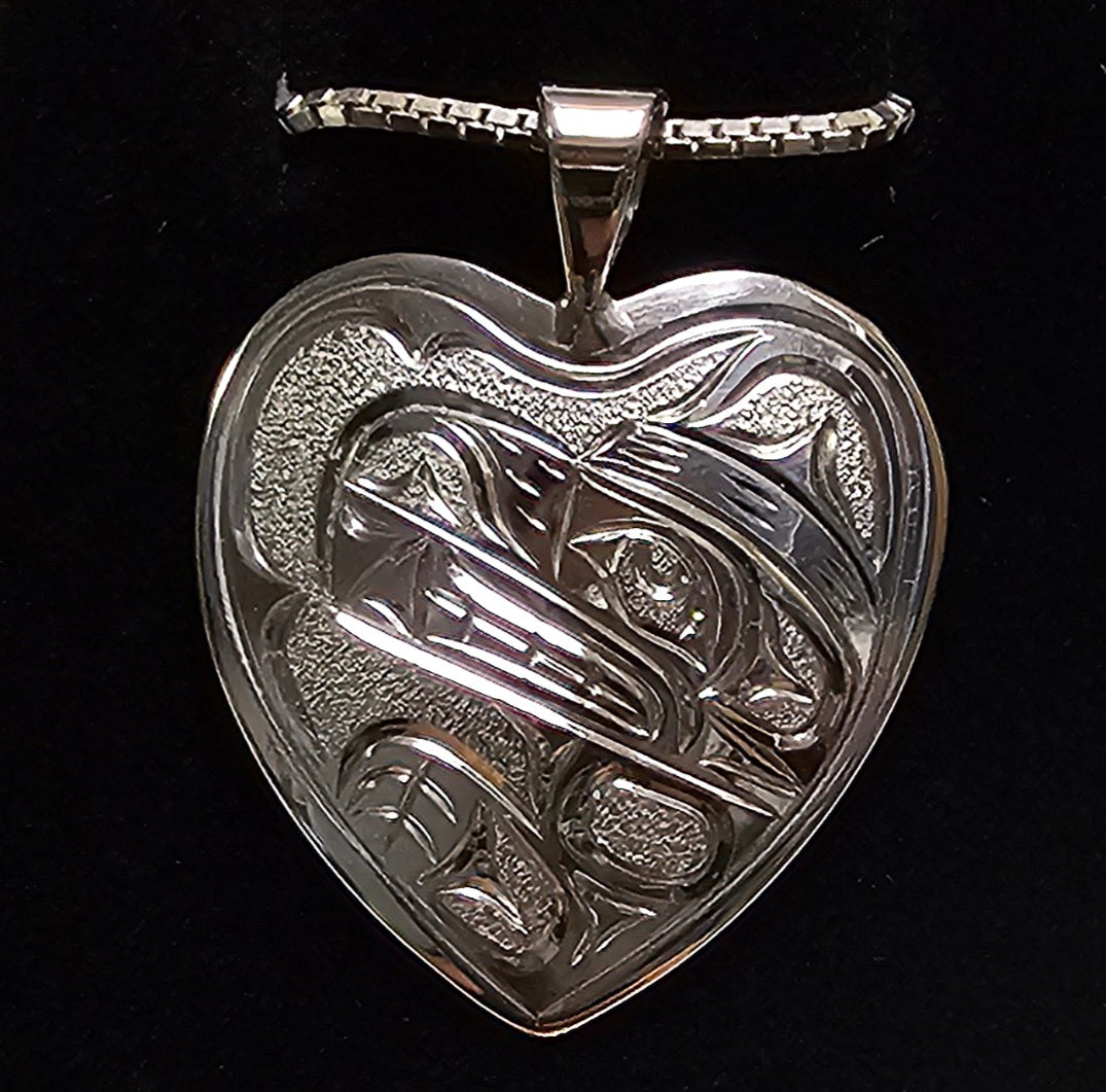 Bear Silver Heart Pendant by Joe Descoteax