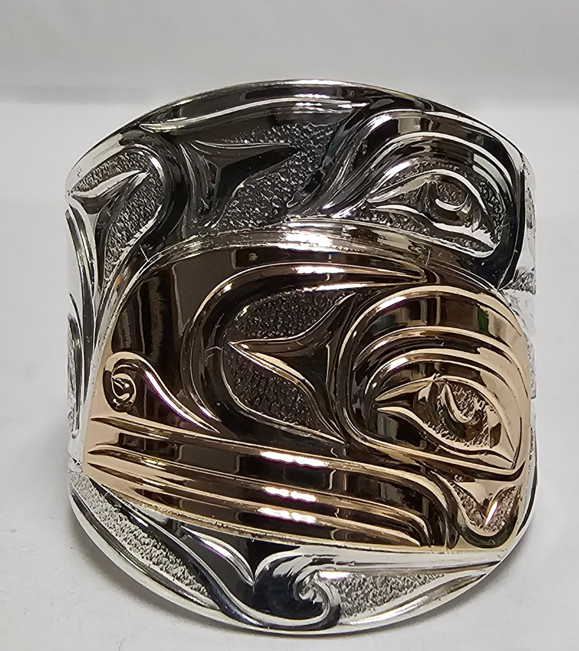 Raven Sliver Gold Ring by Joe Descoteax Size 8.5