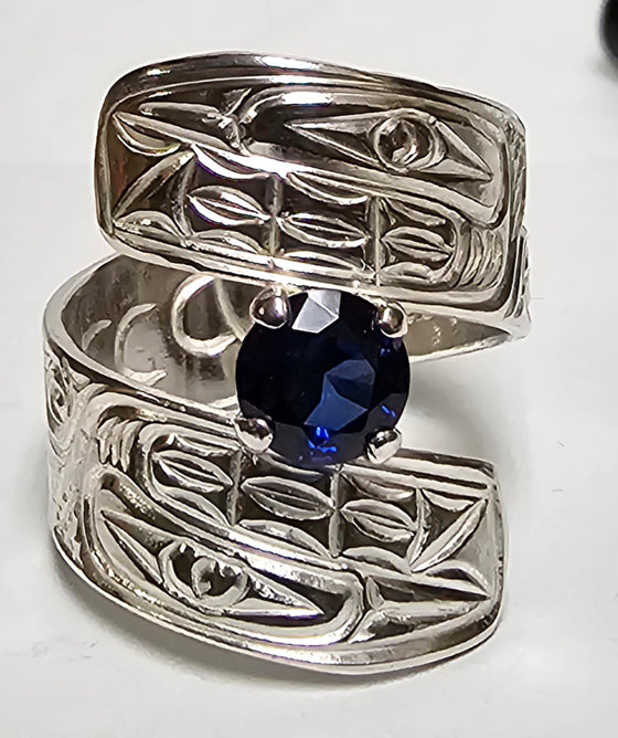 Orca Dark Blue Synthetic Blue Gem  Ring 6.5