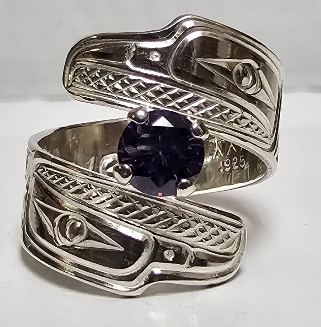 Raven synthetic Amethyst Purple Gem Ring 8