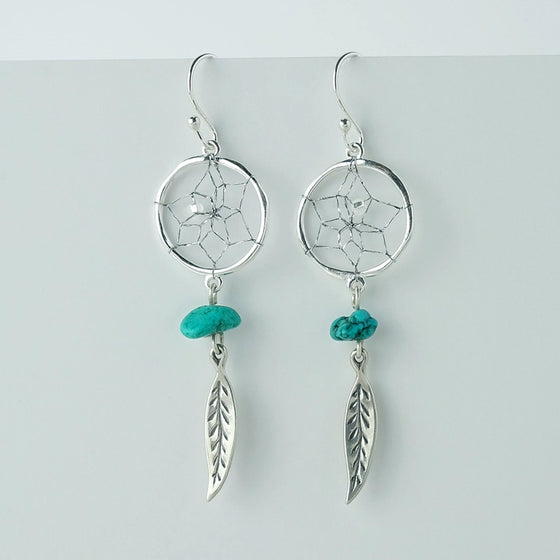 Steorra .75" Dream Catcher Earrings with Turquoise Stones