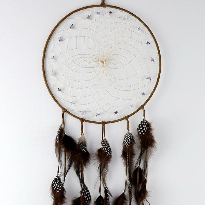 9" Brown Dream Catcher with Semi-Precious Stones