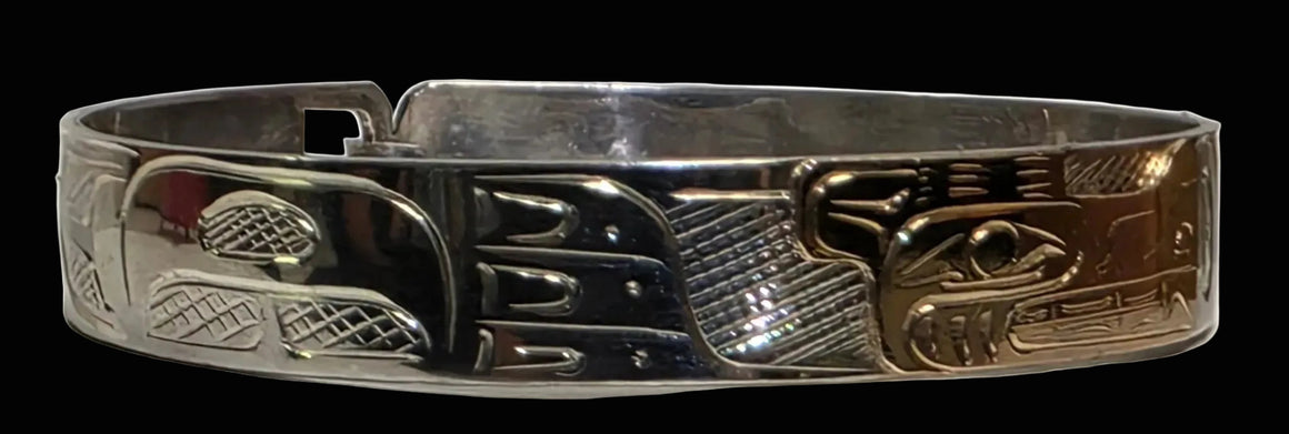 1/4" Silver Gold Wolf Bangle Bracelet