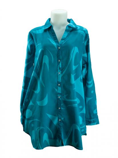 3 Eagle Cotton Light Button Up Blouse Turquoise