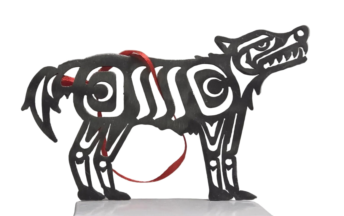 Grey Brushed Steel Wolf Ornament