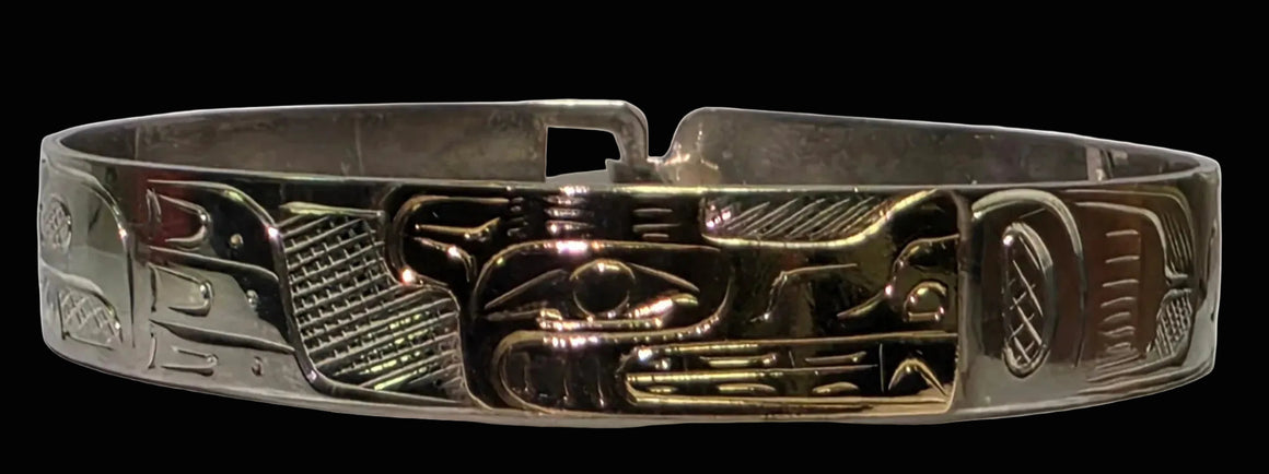 1/4" Silver Gold Wolf Bangle Bracelet