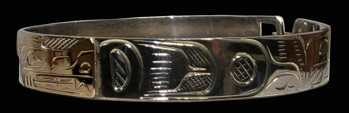 1/4" Silver Gold Wolf Bangle Bracelet