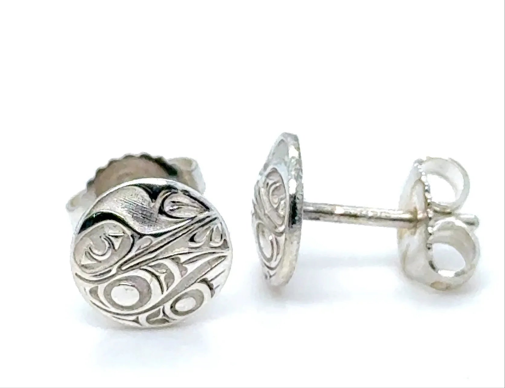 Studs - Sterling Silver - Round - Micro - Hummingbird - 8mm