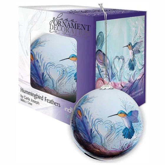Hummingbird Feathers Glass Christmas Ornament