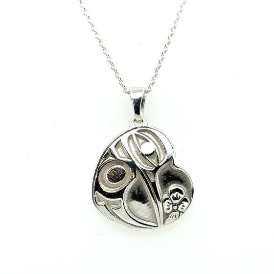 Pendant - Sterling Silver - Heart - Hummingbird - Small - 20mm