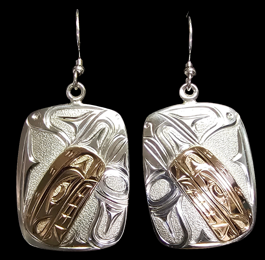 Orca Silver Gold Earrings by Joe Descoteaux
