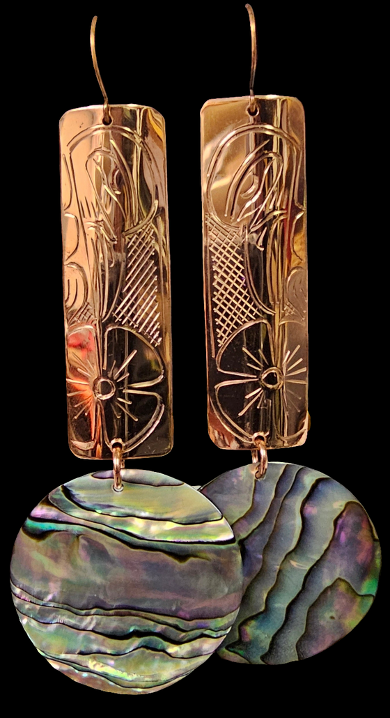 Copper Hummingbird with Abalone shell Earrings by John Lancaster
