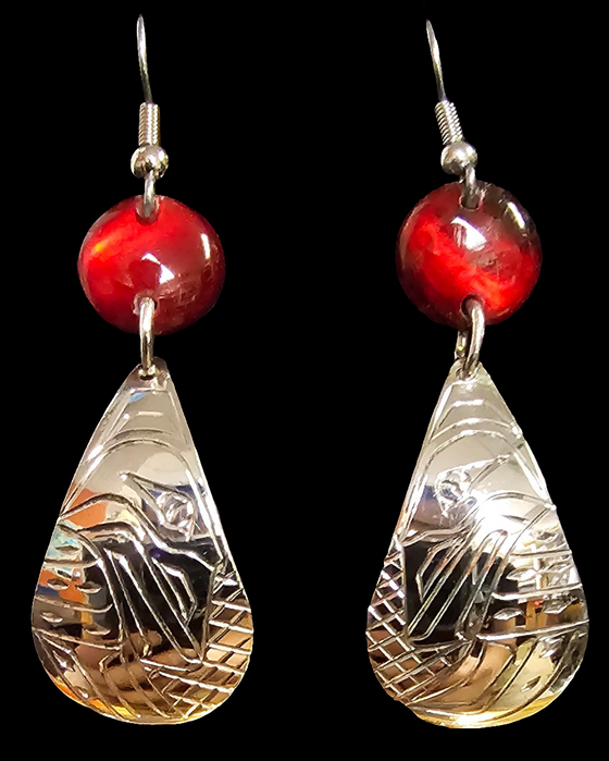 Raven Tear Drop Red Abalone Shell Earrings