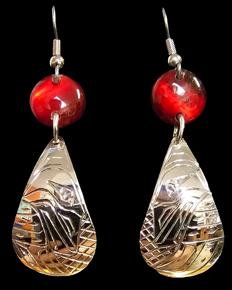Raven Tear Drop Red Abalone Shell Earrings