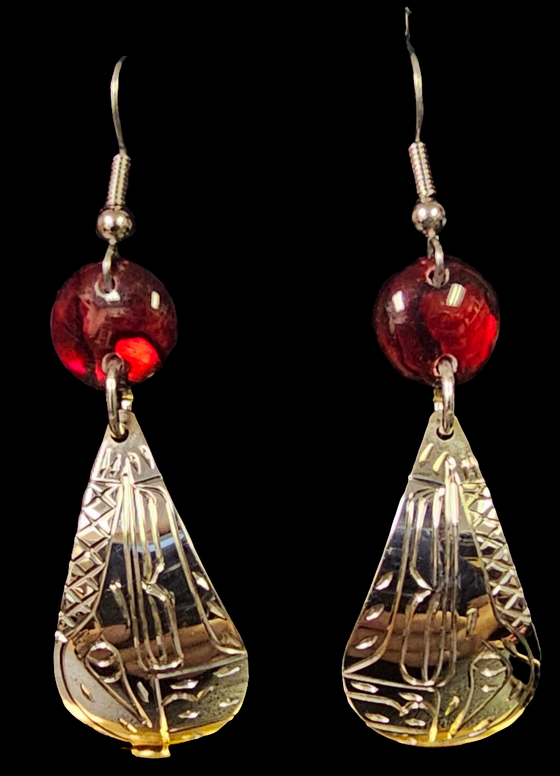 Hummingbird Tear Drop Red Abalone Shell Earrings