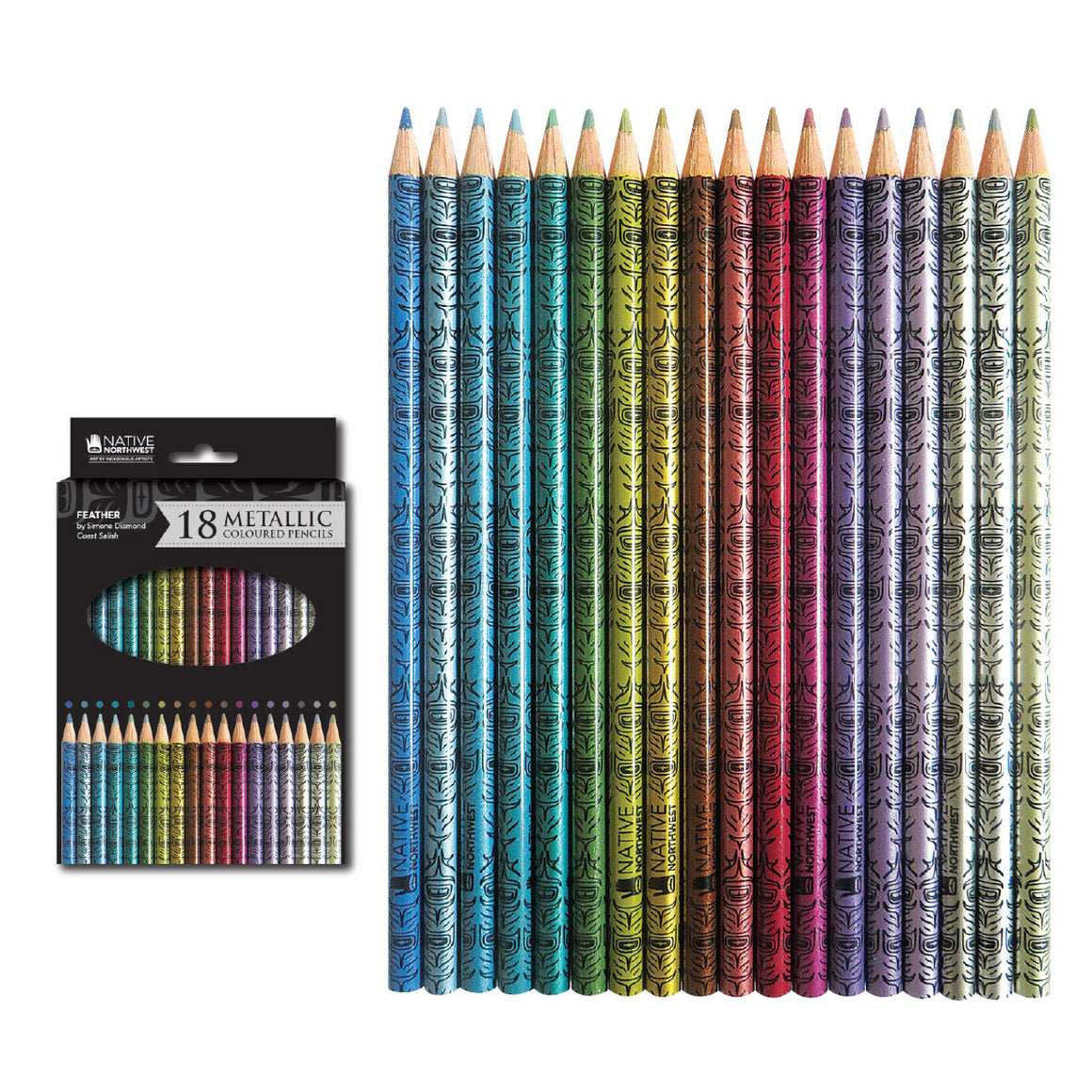 Metallic Colour Pencils - Feather Design