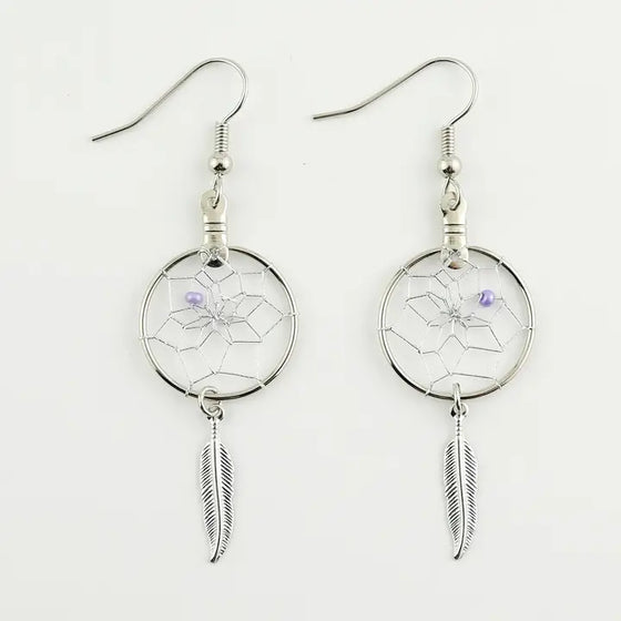 .75" Dream Catcher Earrings with Feather