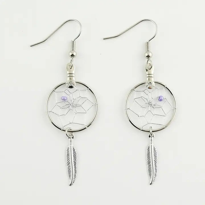 .75" Dream Catcher Earrings with Feather