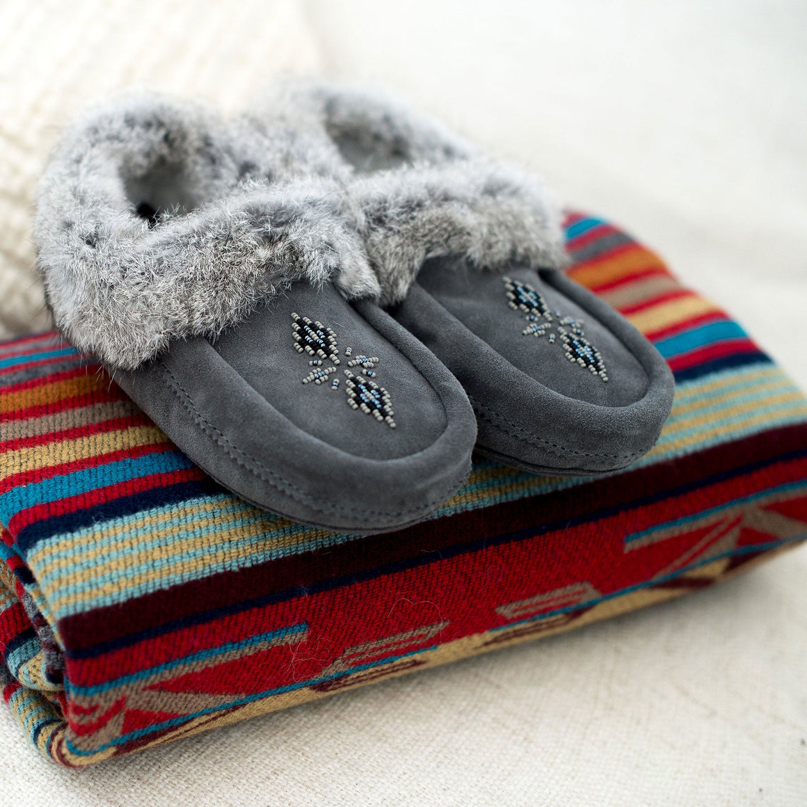 Tipi Suede Moccasins Slippers Charcoal