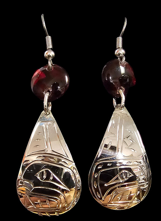 Orca Tear Drop Red Abalone Shell Earrings